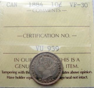 1884 Ten Cents Iccs Vf - 30 Rare Date Major Key Victorian Vf - Ef Dime photo