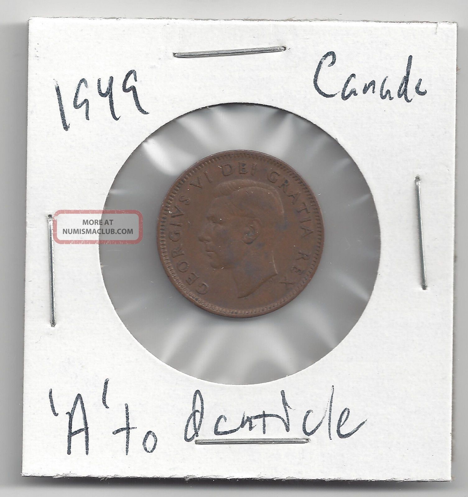 Rare 1949 Canada Cent With A Pointing To Denticle Better Grade Coins: Canada photo