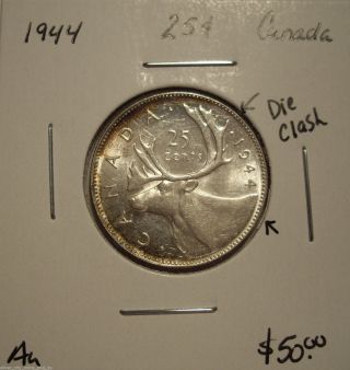 Canada George Vi 1944 Die Clash Silver Twnety - Five Cents - Au photo