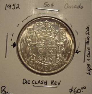 Canada George Vi 1952 Die Clash Silver Fifty Cents - Bu photo