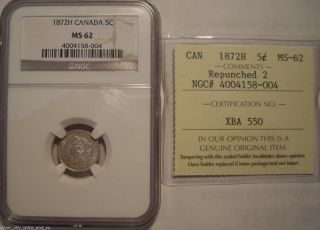 Canada Victoria 1872h Repunched 2 Five Cents - Iccs Ms62/ngc Ms62 photo
