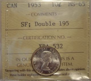 Canada Elizabeth Ii 1953 Sf Doubled 195 Silver Ten Cents - Iccs Ms - 65 (xba 532) photo