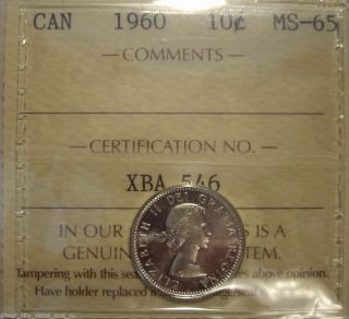 Canada Elizabeth Ii 1960 Silver Ten Cents - Iccs Ms - 65 (xba 546) photo