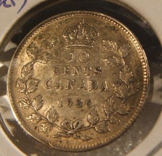 1936 Canada 10 Cents Silver Au Beauty Scarce Coin photo