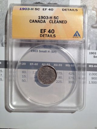 1872 H Canada 5 Cent Silver Coin Graded Xf 40 By Anacs photo
