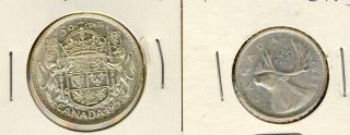 1953sf Queen Elizabeth Ii 50¢ Silver Half Dollar & 25¢ 0.  80 Silver 0.  45 Oz Au+ photo
