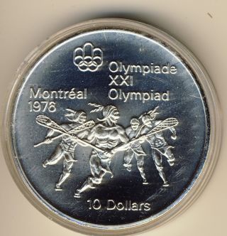 1974 Royal Canadian $10.  00 Montreal Olympic Games Unc Silver 1.  44troy Oz photo