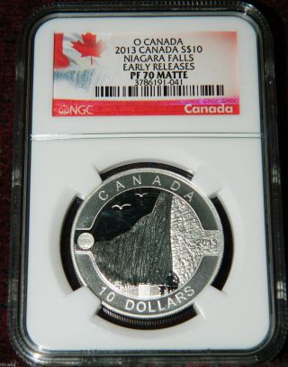 2013 Canada $10 O Canada Niagara Falls Proof Silver Coin Ngc Pf70 Matte Er photo