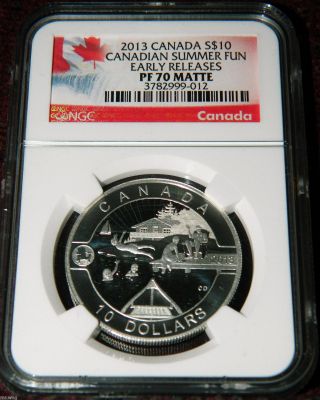 2013 Canada $10 O Canada Series Summer Fun Proof Silver Coin Ngc Pf70 Matte Er photo