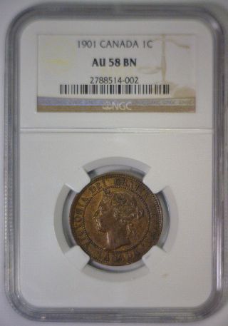 1901 Large Cent Canada Victoria Ch Au Choice About Uncirculated Ngc Au58 58 photo