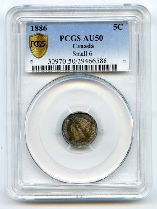 1886 Pcgs Au50 Canada 5c Five Cents Small 6 photo