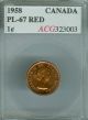 1958 Canada Cent Finest Graded Pl Red Pq. Coins: Canada photo 2
