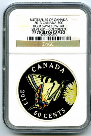 2013 Canada 50c Plated Silver Proof Tiger Swallowtail Ngc Pf70 Colorized Rare photo