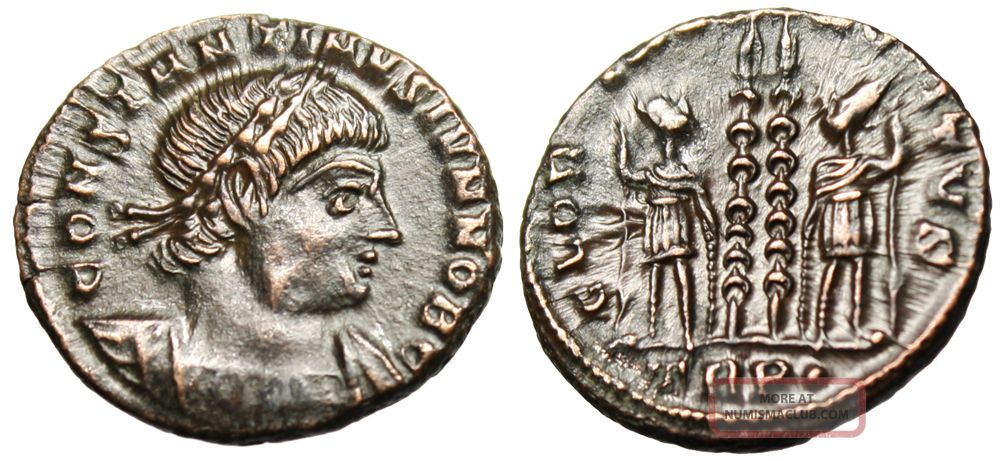 Constantine Ii Caesar Ae3 " Roman Soldiers In Arms, Ready For Battle