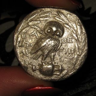 Lovely Ancient Greek Athena Owl Silver Tetradrachm,  Style 150 Bc photo
