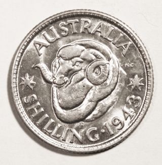 Australia 1 Shilling 1943 - S Brilliant Uncirculated Silver Coin photo