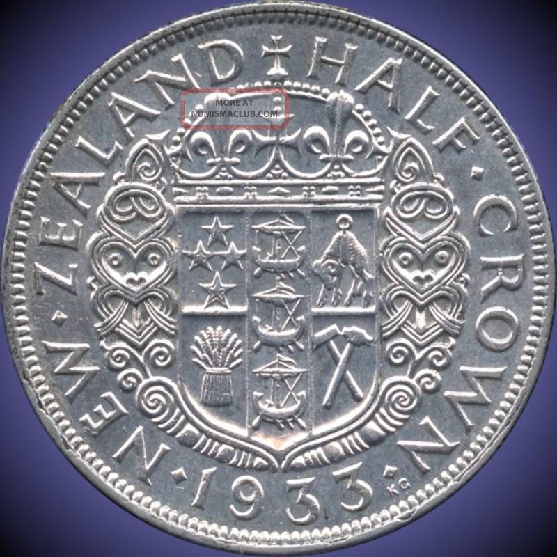 1933 Zealand 1/2 Crown Silver Coin (14.  14 Grams.  500 Silver) (no Tax) Australia & Oceania photo