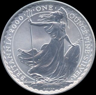 2000 Great Britain 2 Pound 1 Oz.  Silver Coin (32.  54 Grams.  9580 Silver) No Tax photo