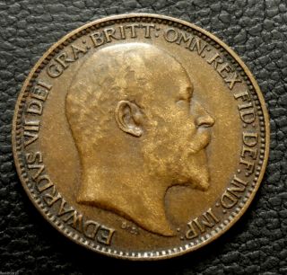 Old United Kingdom Gb 1907 1 Farthing Edward Vii Seated Britannia Coin photo