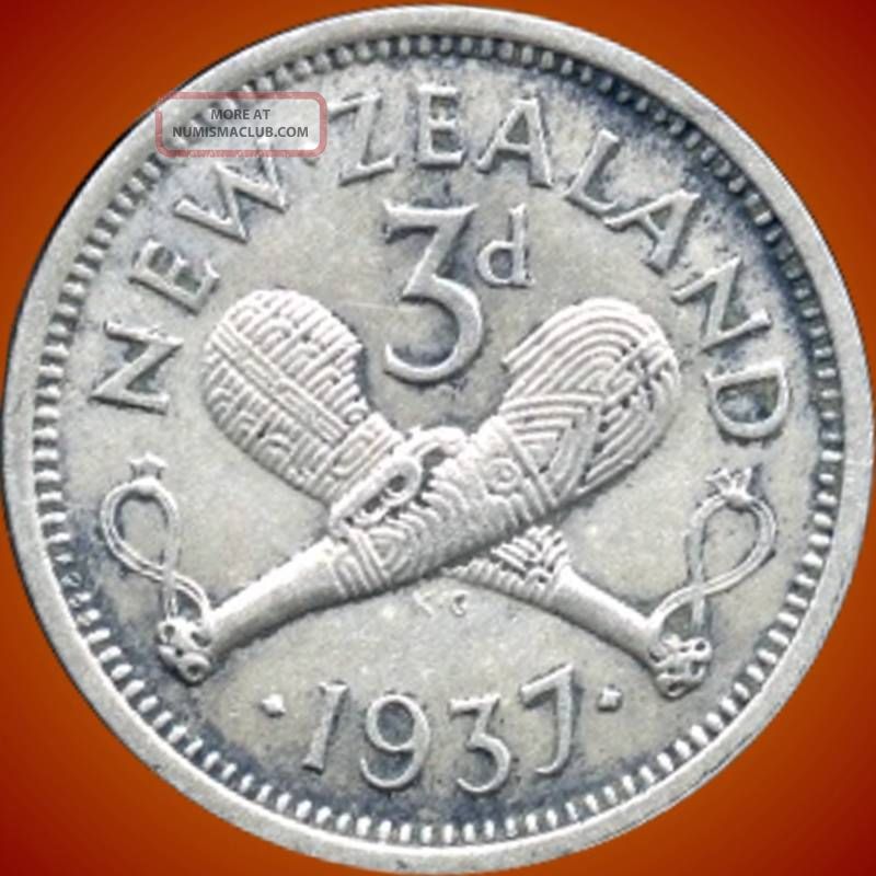 1937 Zealand 3 Pence Silver Coin (0.  0226 Oz.  500 Silver) (no Tax) Australia & Oceania photo