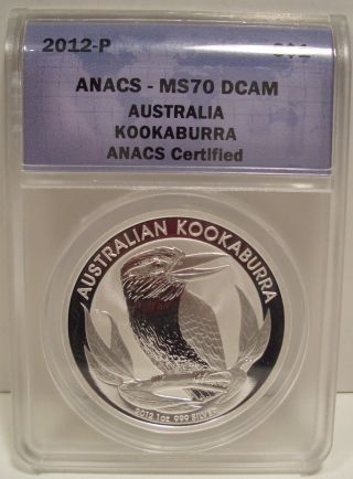 2012 - P Australia $1 Kookaburra Silver Dollar Anacs Ms 70 Dcam Gem Lqqk photo