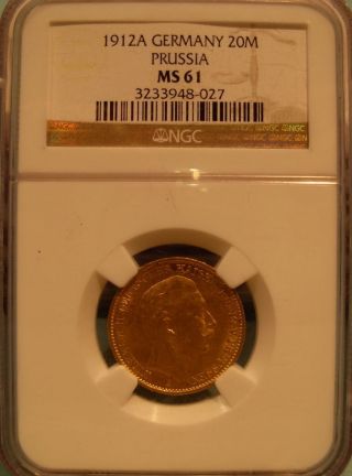 Germany Prussia 1912a Gold 20 Mark Ngc Ms - 61 photo