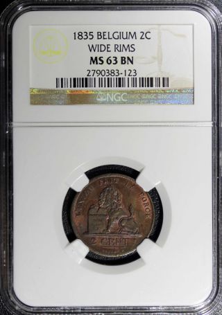 Belgium Copper Leopold I 1835 2 Centimes Wide Rims Ngc Ms63 Bn Km 4.  2 Top Graded photo