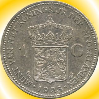 1923 Netherlands 1 Gulden Silver Coin (10 Grams.  720 Silver) No Tax photo