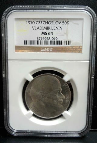 1970 Chechoslovakia 50 Korun Vladimir Lenin Silver Coin Ngc Ms 64 photo