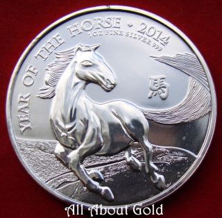 2014 Year Of Horse Silver Coin 1 Oz British Royal Uk Mirror Face Lunar Bu photo