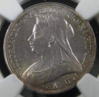 Great Britain 1896 1 Shilling Qv Ngc Graded Ms 62 Lovely Light Rim Toning photo