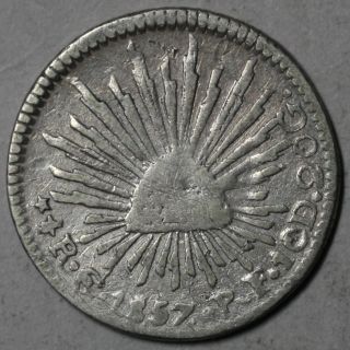 1857 - Go Mexico Cap & Rays Silver 1/2 Real (guanajuato Coin) photo