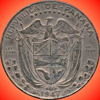 1947 Panama 1/2 Balboa Silver Coin (12.  5 Grams.  900 Silver) No Tax photo