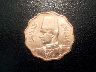 Ah1362 - 1943 National Bank Of Egypt 10 Milliemes / Farouk Bronze Coin,  Km 361 photo