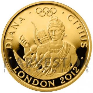 2012 London Olympic Gold Proof £25 Coin – 1/4 Oz Gold 2010 Diana Faster Coin 1 photo