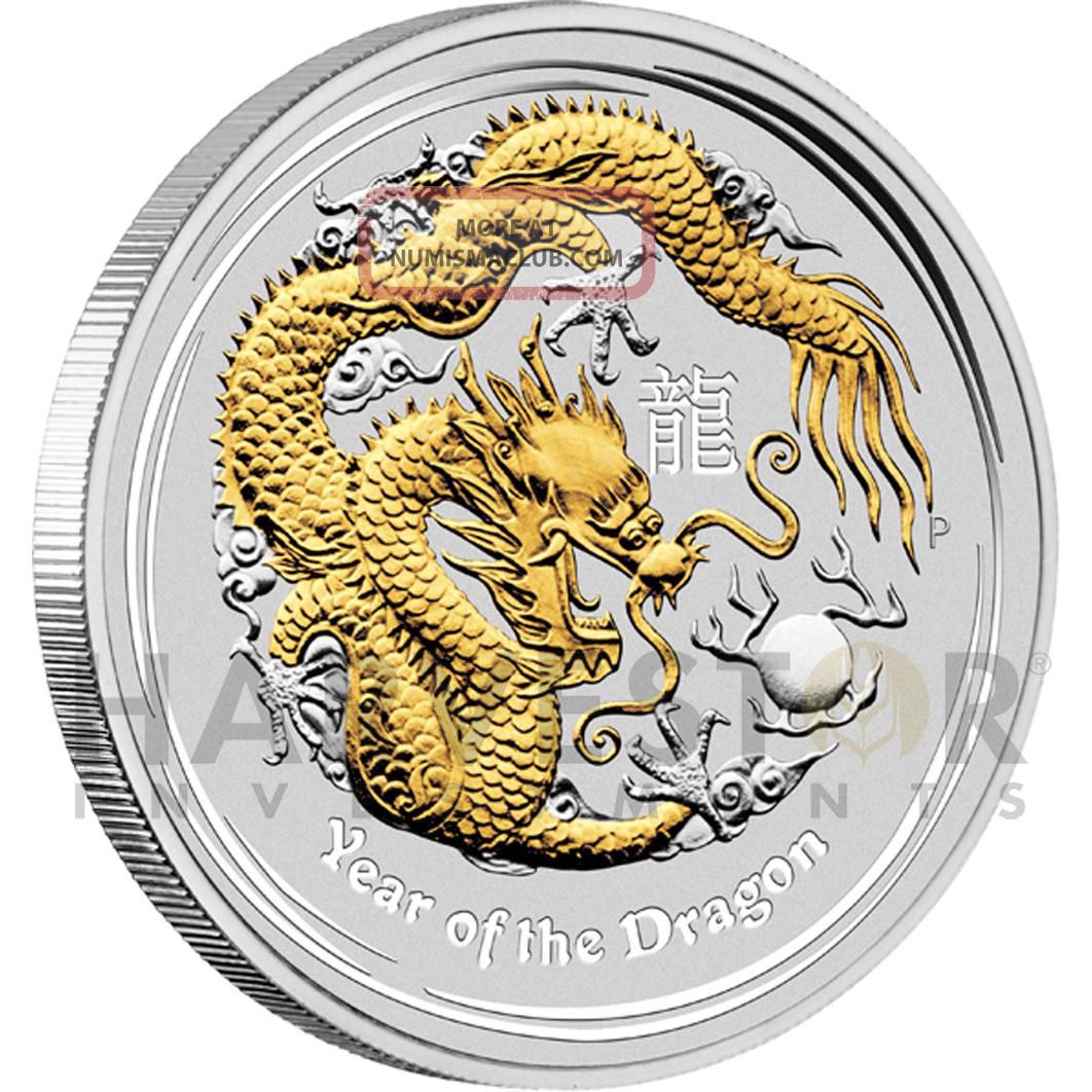 2012 Australian Gold Gilded Dragon – 1 Oz Silver Dragon Gold Gilded Edition Australia photo