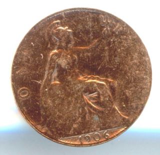 British Half Penny - 1906 - - Appears To Have Been Cleaned - Very Worn photo