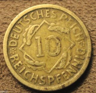 (wcl409) Rare Germany,  Weimar Republic 10 Reichspfennig,  1924 D photo