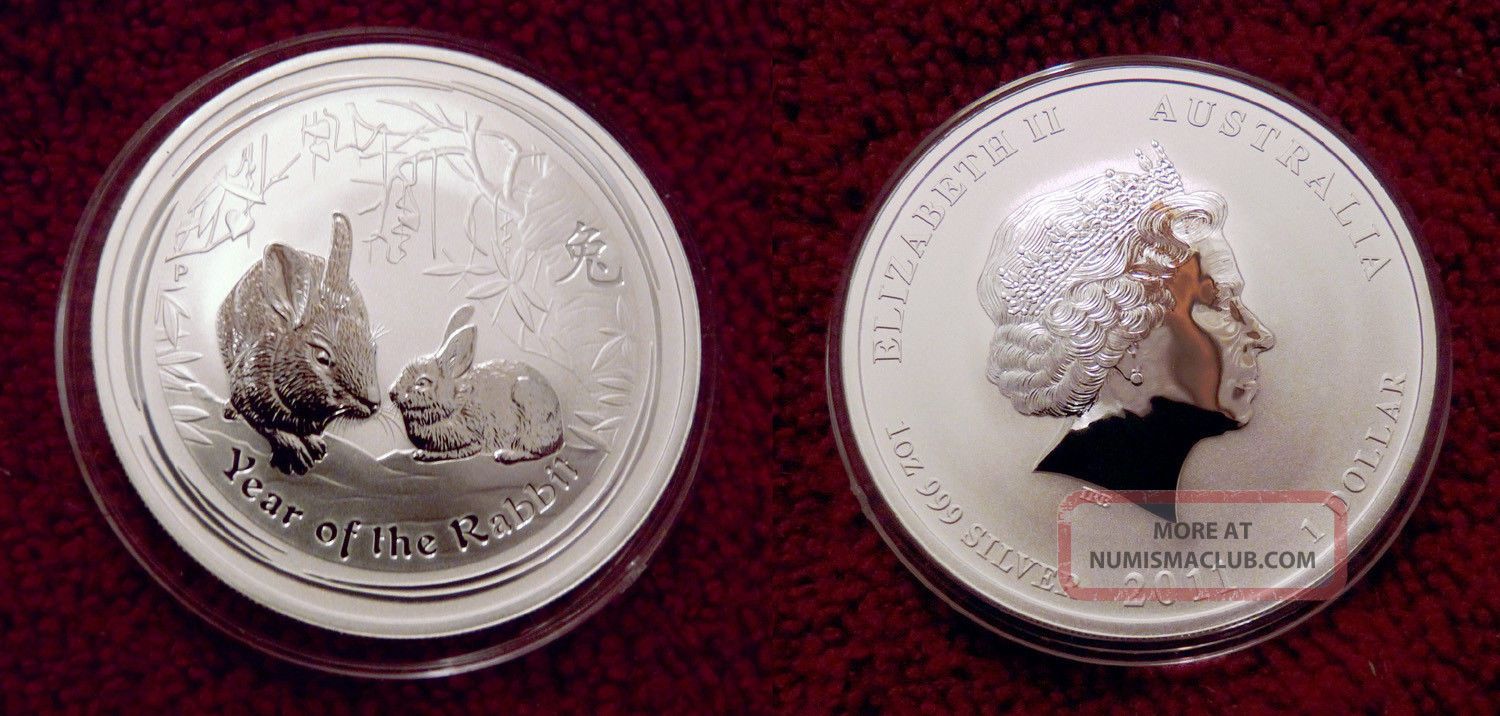 2011 1 Oz Silver Lunar Year Of The Rabbit Coin,  Ser.  2 In Perth Capsule Australia photo