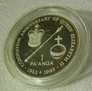 Tonga - Sterling Silver Proof 1 Pa ' Anga 1993 Km 144 40th Anniv Queen Elizabeth photo
