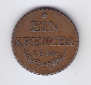 Austria Ein Kreuzer 1816 A Vf+ photo