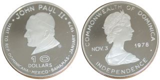 Dominica : 10 Dollars Silver Visit Of Papa John Paul Ii 1979 + Case + Certificat photo
