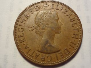 Great Britain 1962 Elizabeth Ii One Penny Bronze Coin Good photo