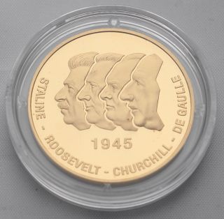 Five Hundred Lari Gold Coin Stalin Roosevelt Churchill De Gaulle 1995 Y.  Proof photo