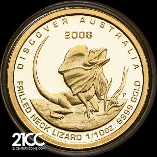 2008 Frilled Neck Lizard (discover Australia) $15 Gold Proof Coin Rare photo