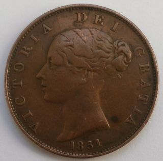 Great Britain - Victoria.  1851 Half Penny Extra Fine Rare photo