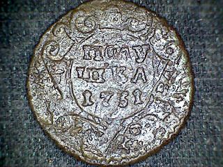 Russia Empress Anna 1731 Denga (1/2 Kopek) Traces Of Restrike From Earlier Coin photo