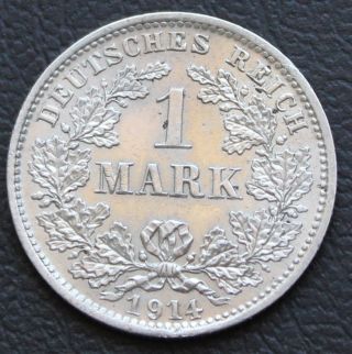 Germany 1914 1 Mark Silver Coin photo