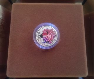 2005 China Macau Lunar Rooster 500 Patacas Gold Proof Color Coin W Box & photo