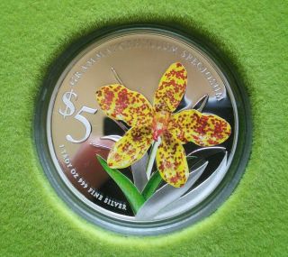 2011 Native Orchids Of Singapore 5 Dollar Silver Proof Coin W Box & photo